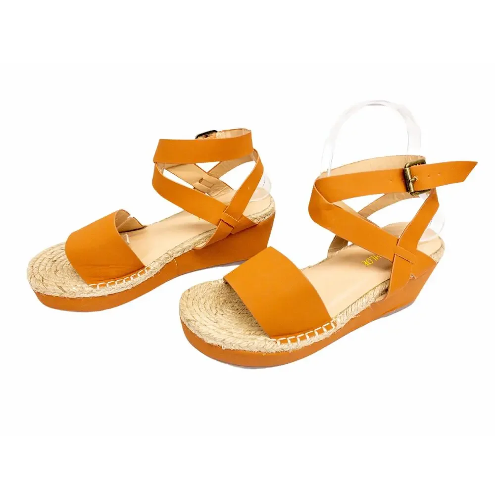 Chase + Chloe Gaston-5 Tan Nubuck Wedge Espadrille Sandals Women's 7.5